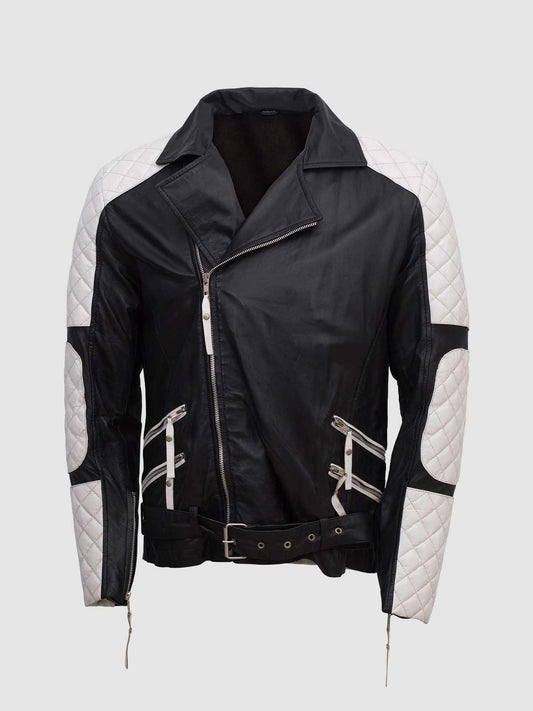 Men's Leather Genuine Lambskin Stylish Biker leather Bi-Color jacket