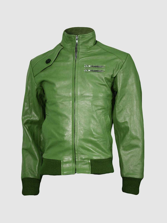 Mens Green Bomber Leather Jacket