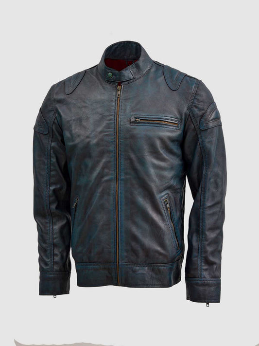 Pyramid Blue Leather Waxed Jacket