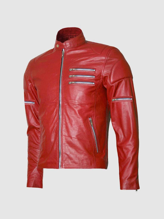 Red Cafe Racer Leather Jacket