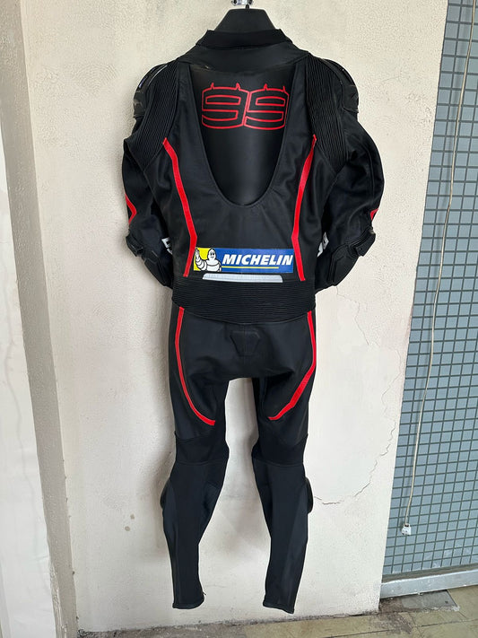 Black and Red One Piece Custom Motorcycle Racing Suit.