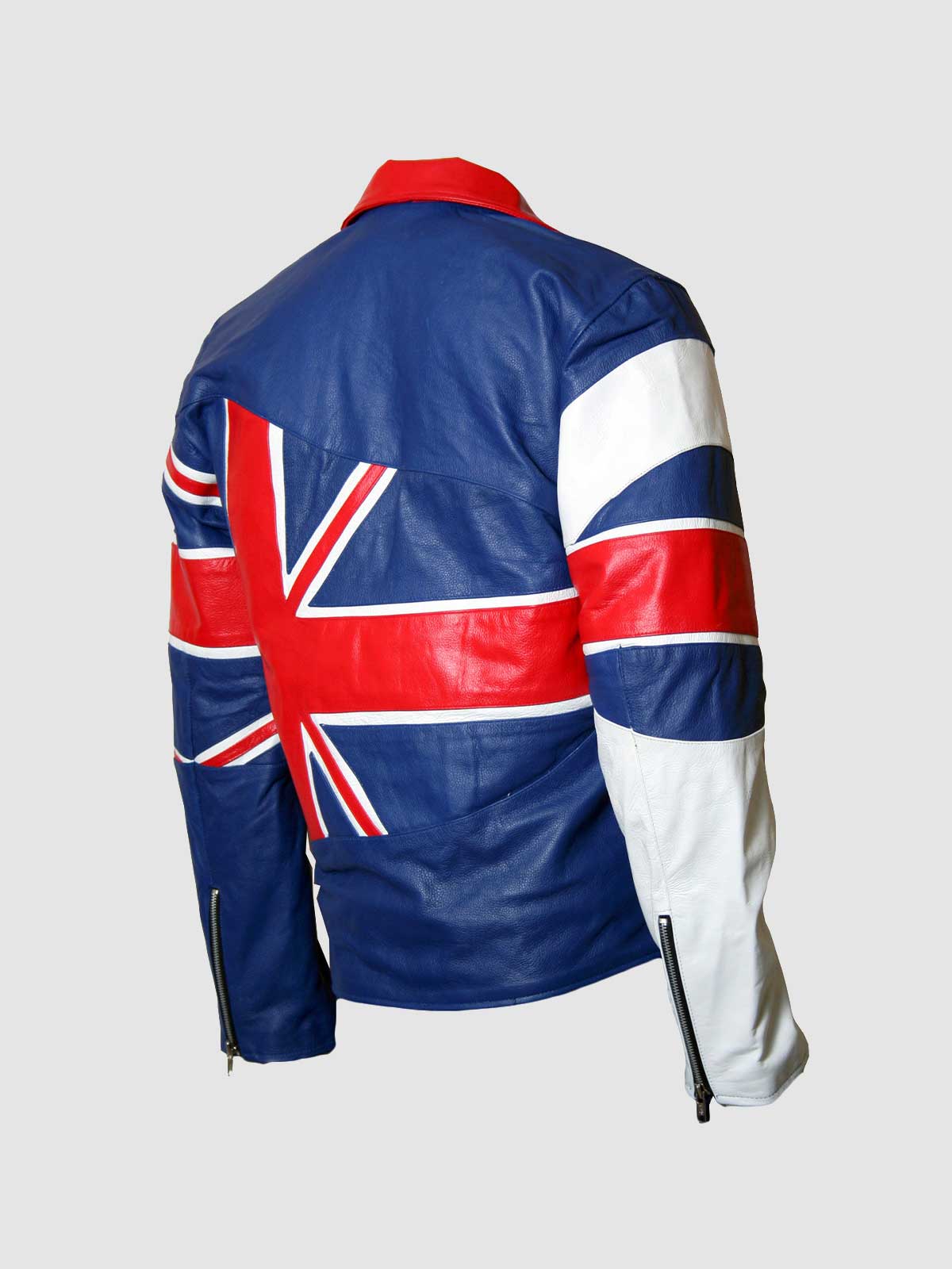 Men's Biker Cross Zip UK Union Flag Brando Motorcycle Lambskin Leather Jacket