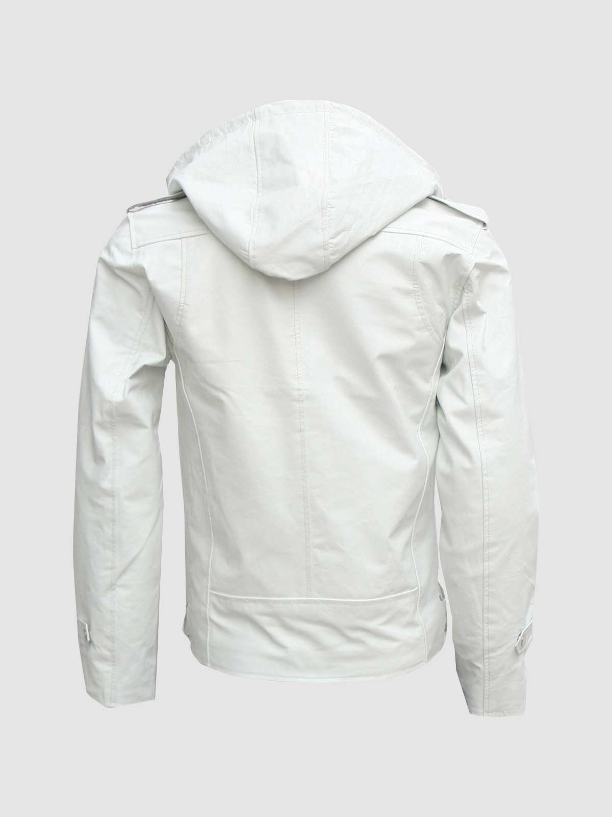 Men’s Biker Style Asymmetrical Zipper Slim Fit White Leather Jacket