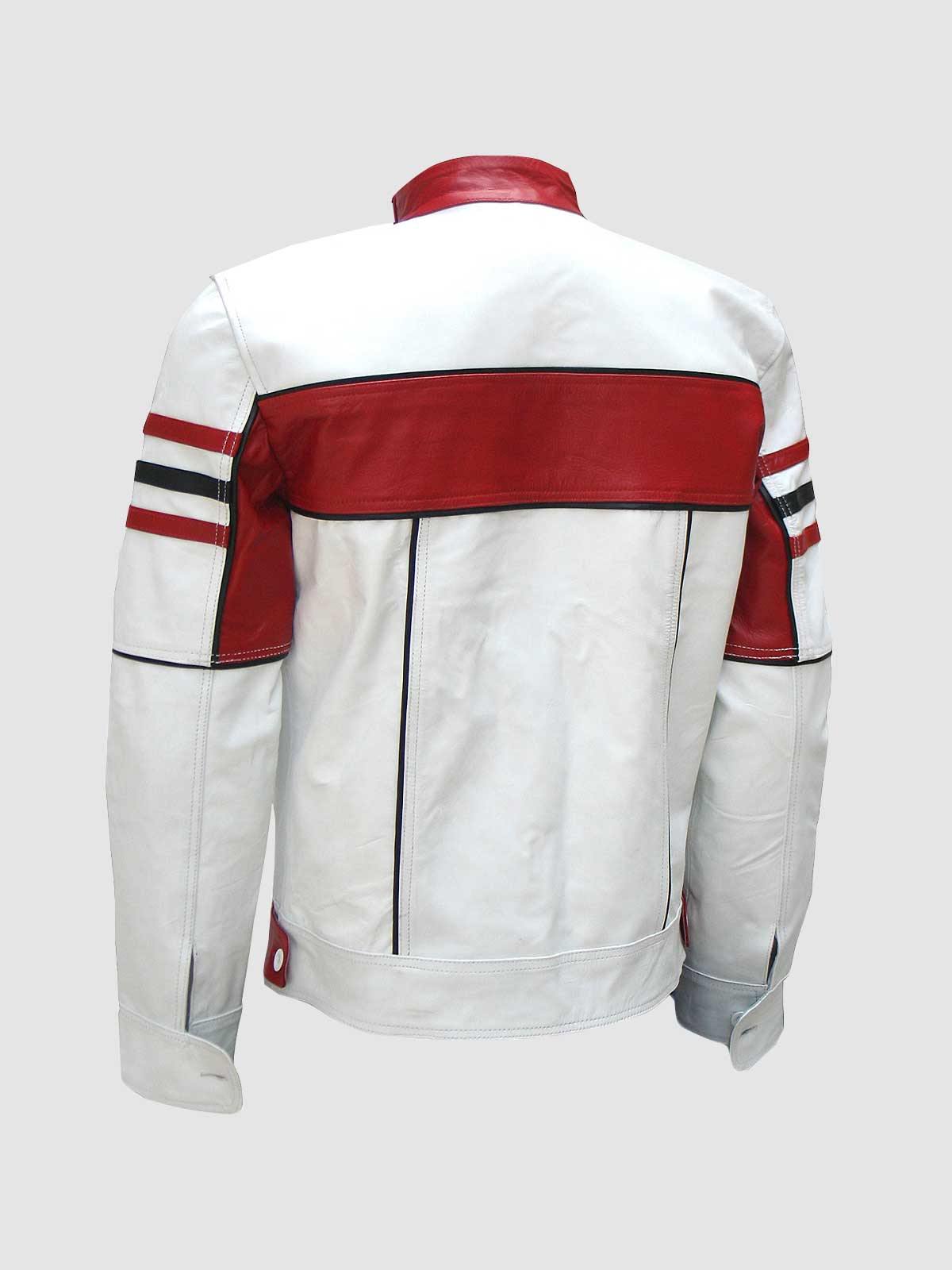 Nero Men’s White & Red Biker Leather Jacket.