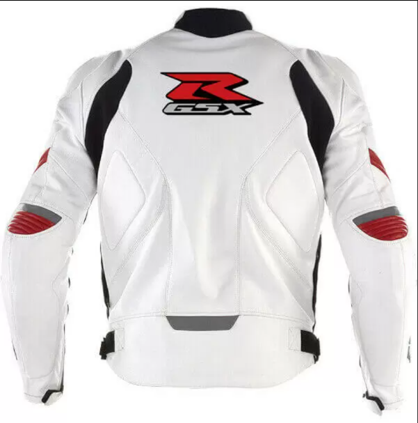 GSXR Suzuki Motorcycle White Leather Jacket