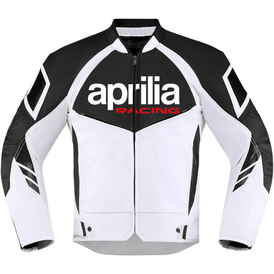 Aprilia Motorcycle Racing White And Black Leather Jacket front