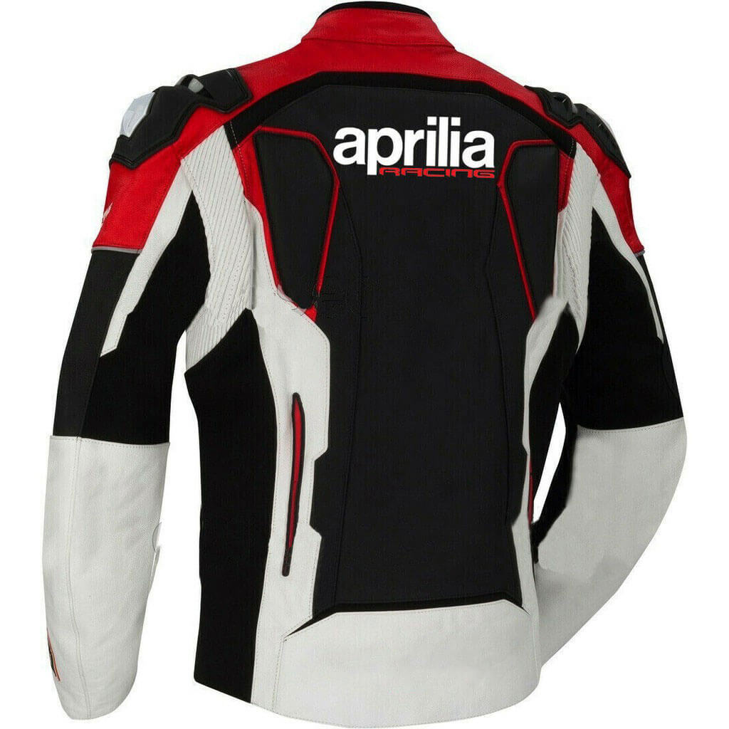 Black Red Aprilia Motorcycle Racing Leather Jacket back