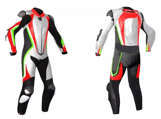 Black White and Red Custom Motorcycle Racing Suit.