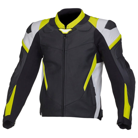 Black Yellow Fluorescent and White Custom Motorcycle Leather Jacket.