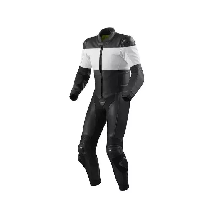 Black and White One Piece Custom Motorcycle Racing Suit.