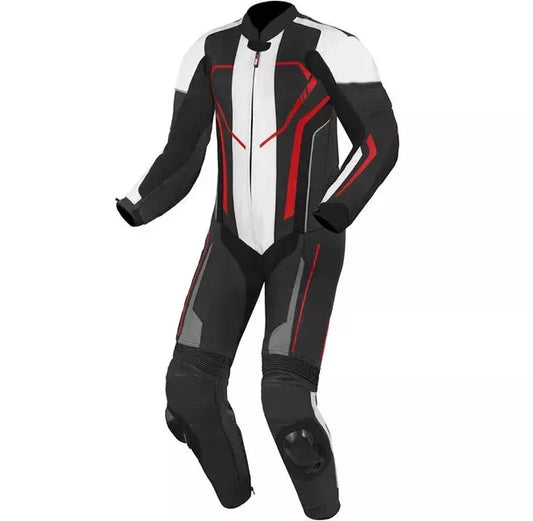 Black and White One Piece Custom Motorcycle Racing Suit.