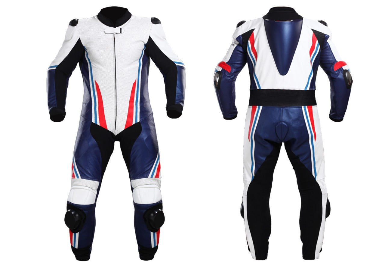 Blue & White Racing Leather Suit