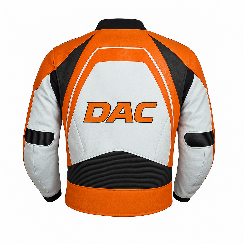 Orange and White Custom Motorcycle Leather Jacket.