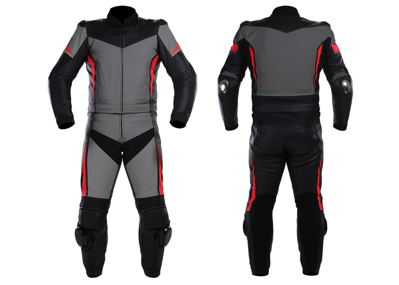 Grey and Black Two Piece Motorcycle Racing Suit