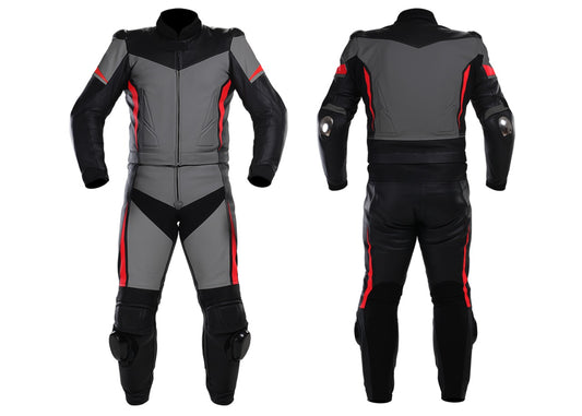 Grey and Black Two Piece Motorcycle Racing Suit