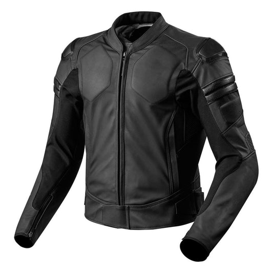 Jet Black Custom Motorcycle Leather Jacket.