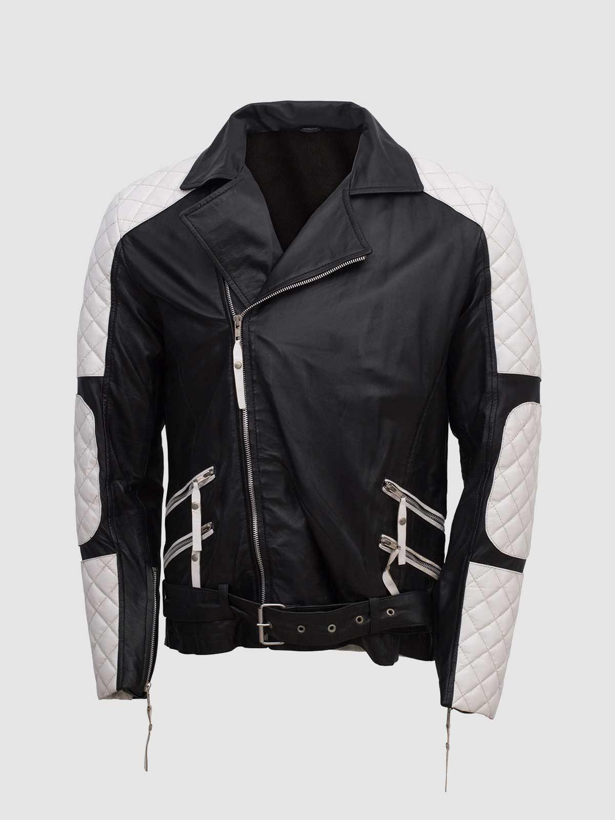  Men's Leather Genuine Lambskin Stylish Biker leather Bi-Color jacket