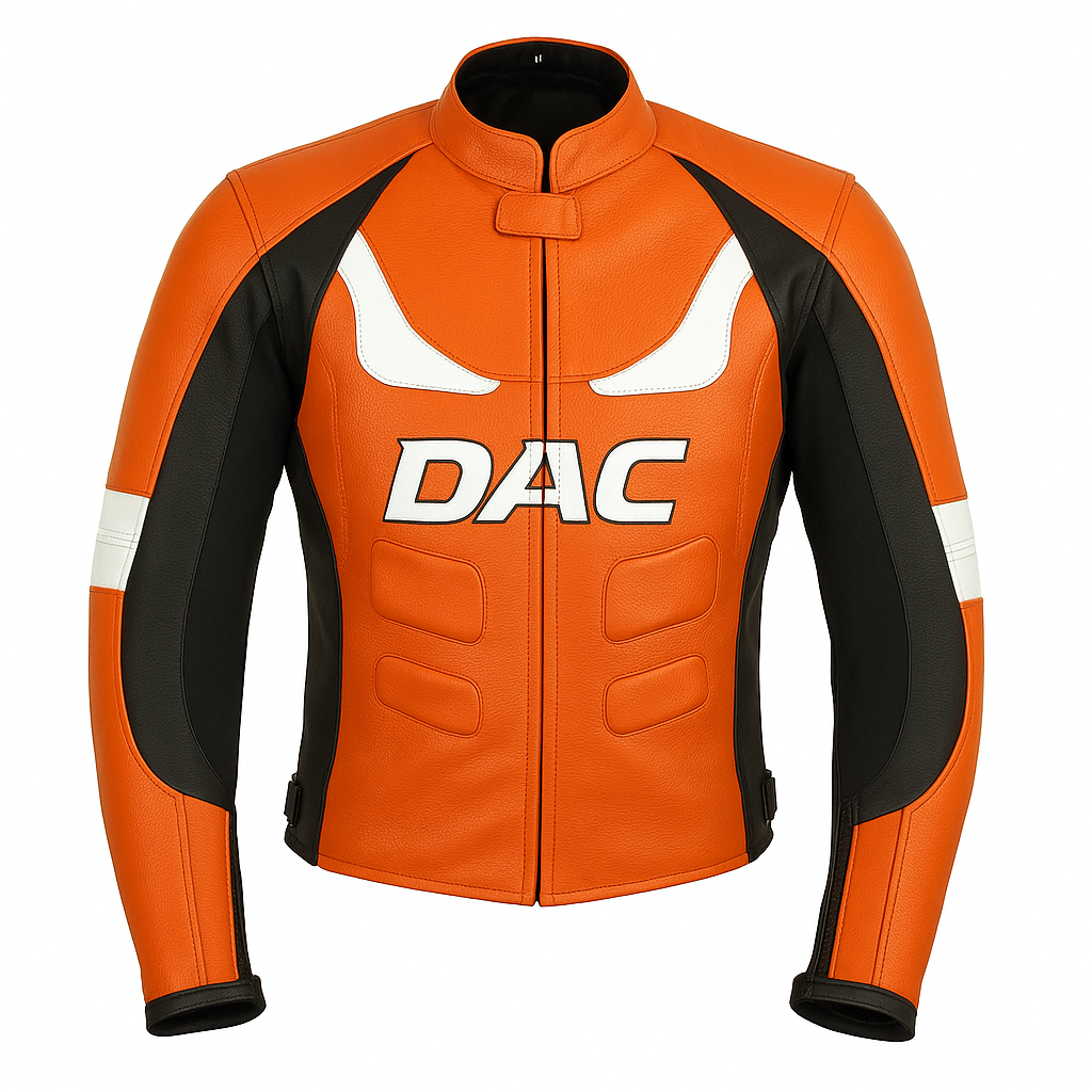 Orange and White Custom Motorcycle Leather Jacket.