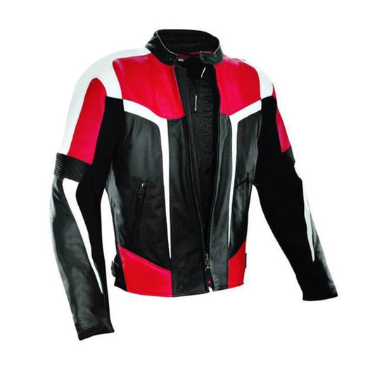 Red and Black Custom Motorcycle Leather Jacket.