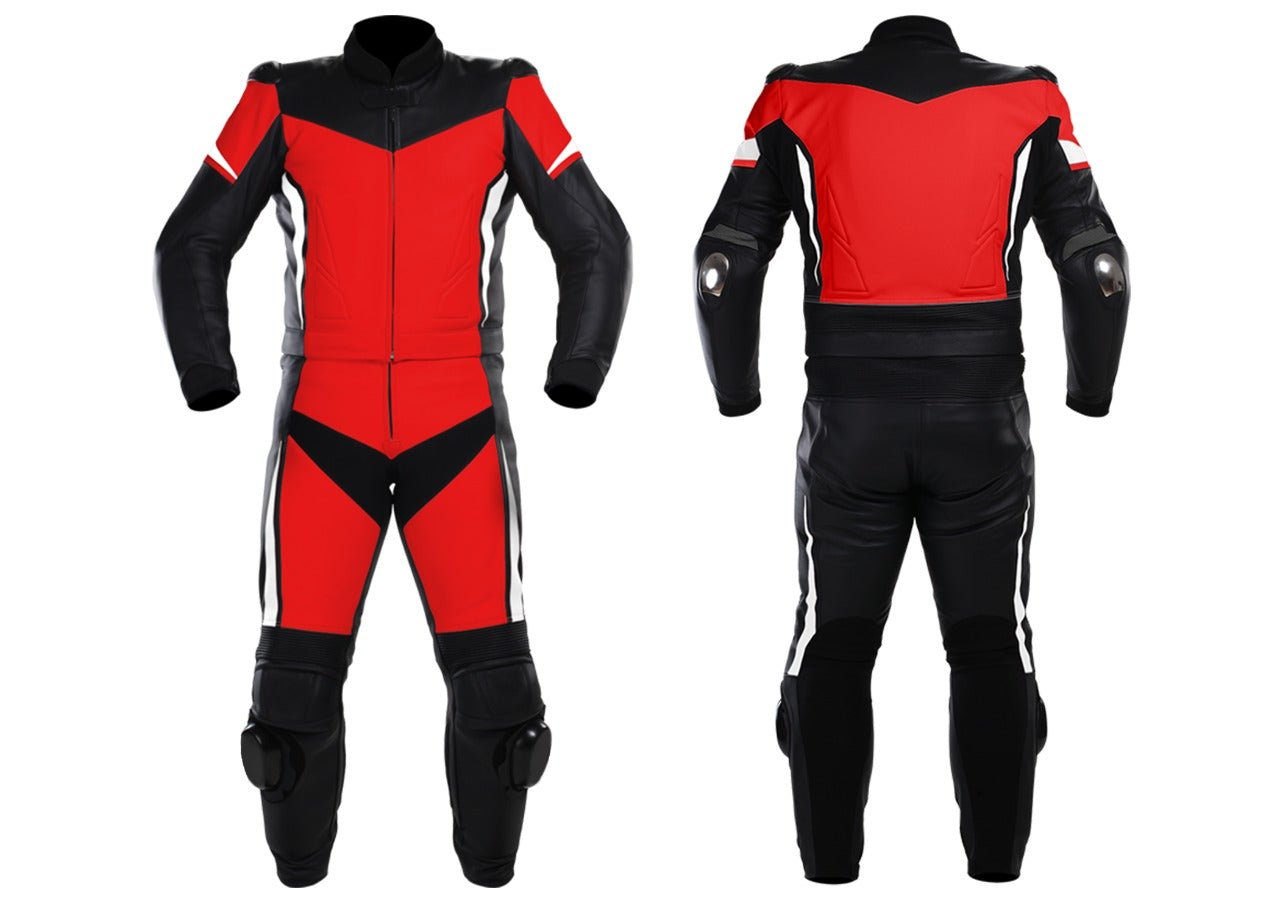 Red and Black Two Piece Motorcycle Racing Suit