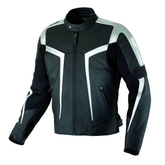 Silver and Black Custom Motorcycle Leather Jacket.