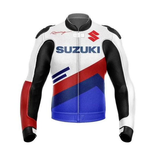 Suzuki Motorcycle Racing White Leather Jacket 1