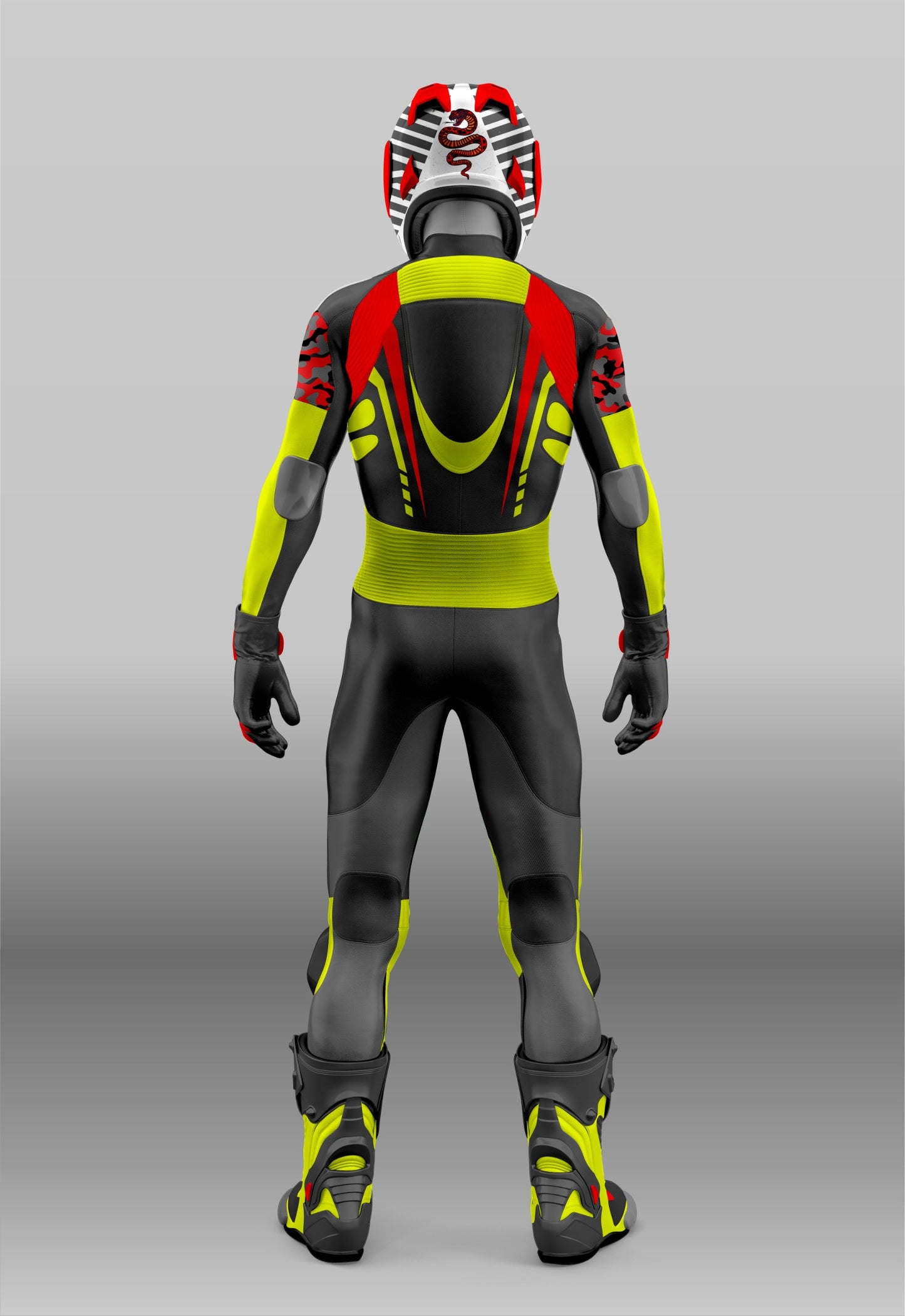 One Piece Black, Red & Yellow Fluorescent Leather Suit – Bold & Stylish Performance Wear