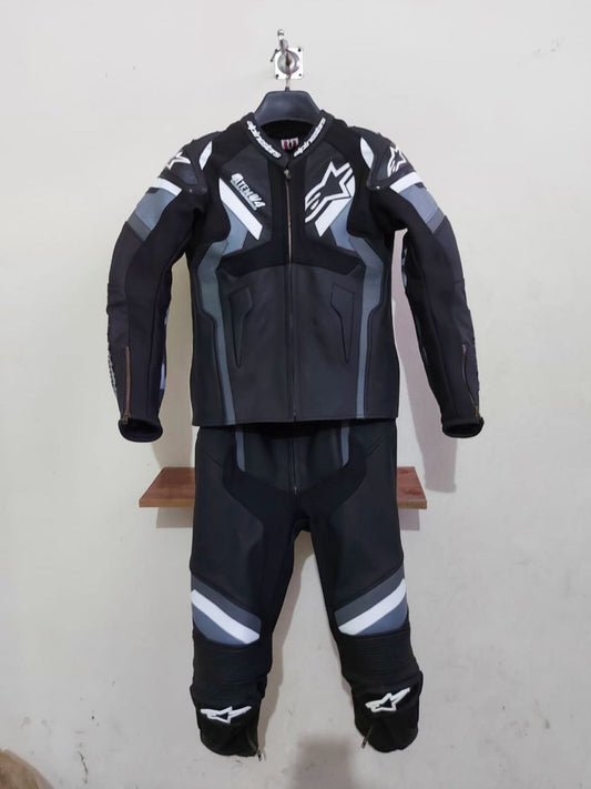 Alpinestar Atem v4 Motorcycle Motorbike Leather Racing Suit 2pc Black/White/Gray