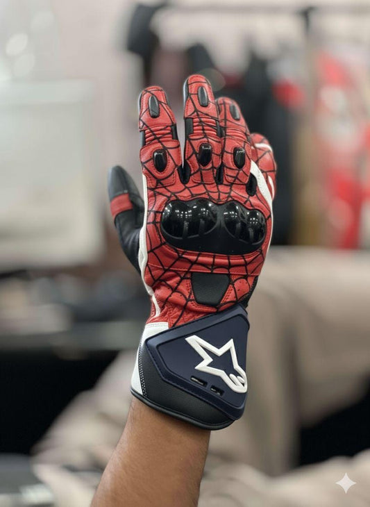 Spiderman Red Blue Motorcycle Leather Gloves