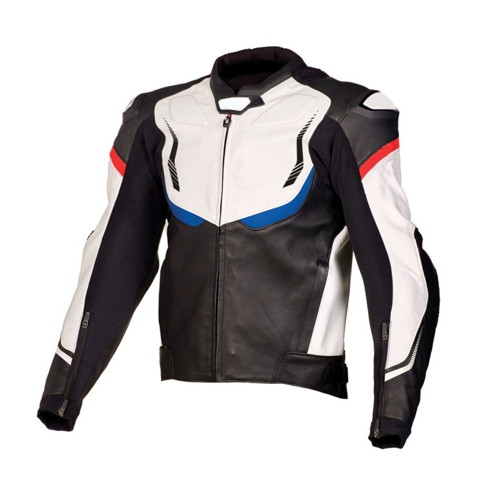 White and Black Custom Motorcycle Leather Jacket.