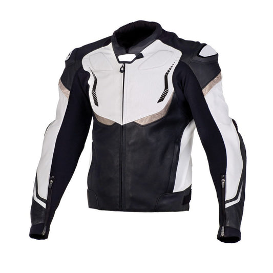 White and Black Custom Motorcycle Leather Jacket.