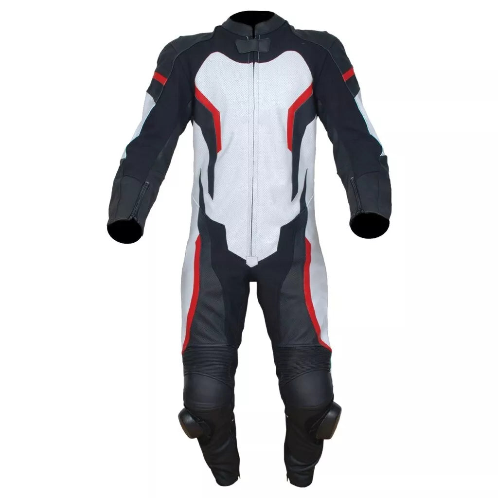 White and Black Custom Motorcycle Racing Suit.