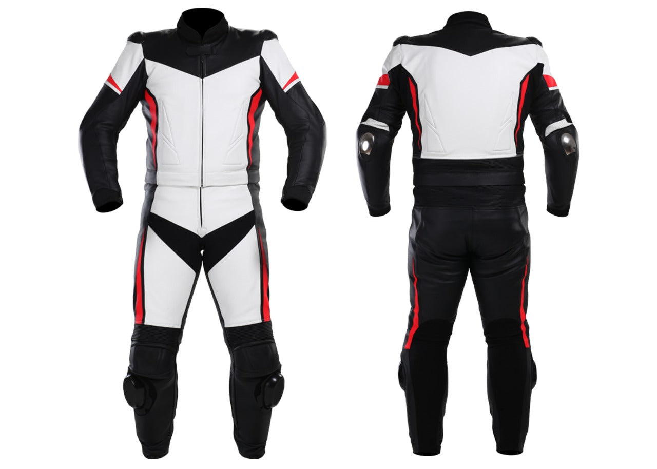 White and Black Two Piece Motorcycle Racing Suit
