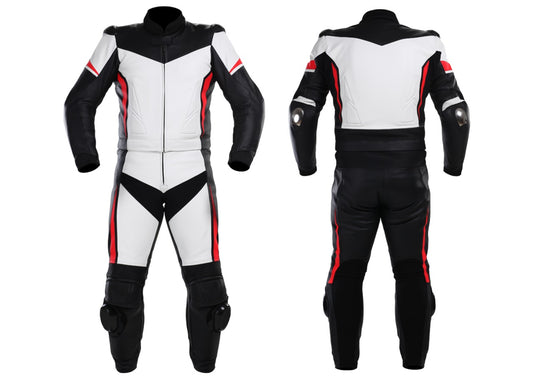 White and Black Two Piece Motorcycle Racing Suit
