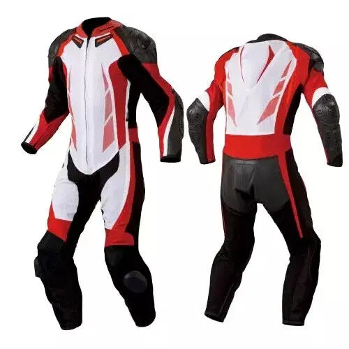  White and Red Custom Motorcycle Racing Suit.