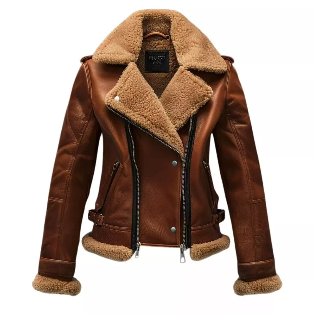 Brown Women Winter Leather Jacket