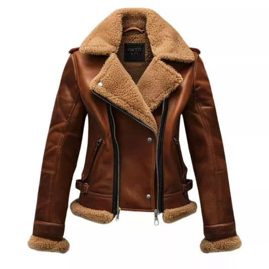 Brown Women Winter Leather Jacket