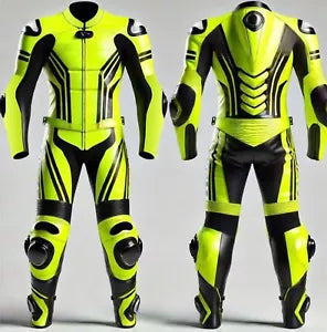 Yellow Fluorescent Custom Motorcycle Racing Suit.
