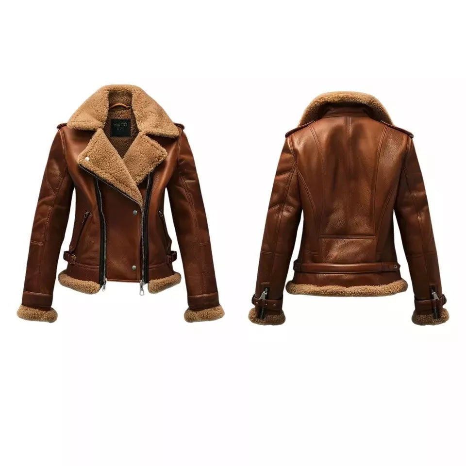 Brown Women Vintage Sheep Leather Jacket